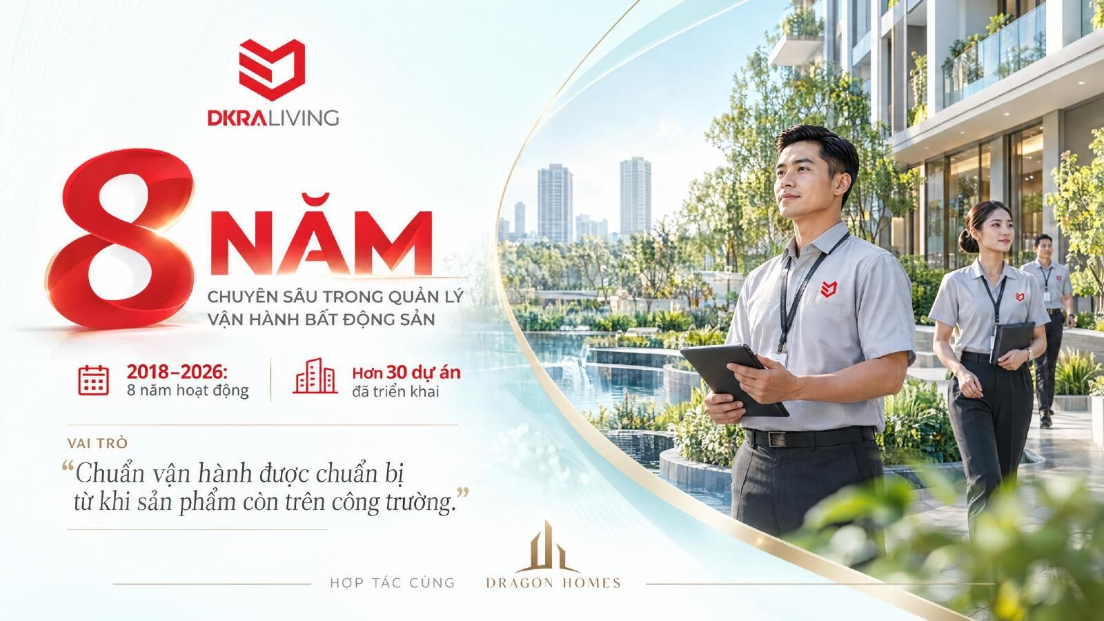 DKRA Living, đơn vị quản lý vận hành tòa căn hộ Dragon Home, hơn 30 dự án triển khai từ 2018