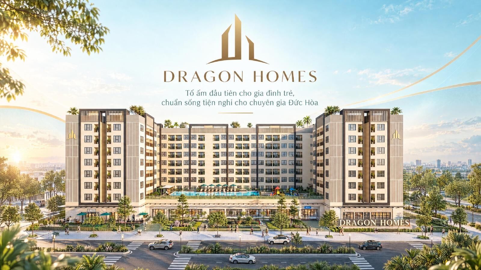 Phối cảnh tòa chung cư Dragon Home 9 tầng trong khu đô thị Dragon Pearl, Đức Hòa, Tây Ninh
